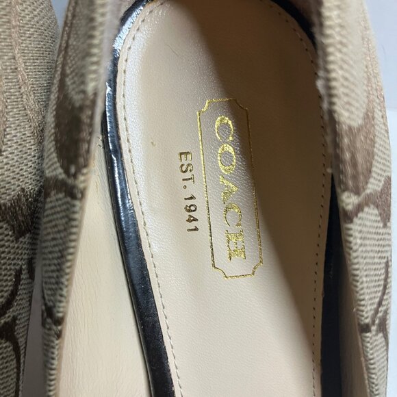 COACH Helaine Peep Toe Monogram Buckle Pumps Women’s Size 7.5M Khaki - Picture 10 of 15